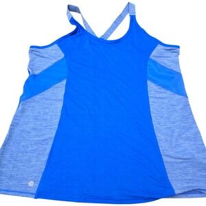 Athleta Tank Top Women XL Blue Racerback Colorblock Mesh Performance Sporty